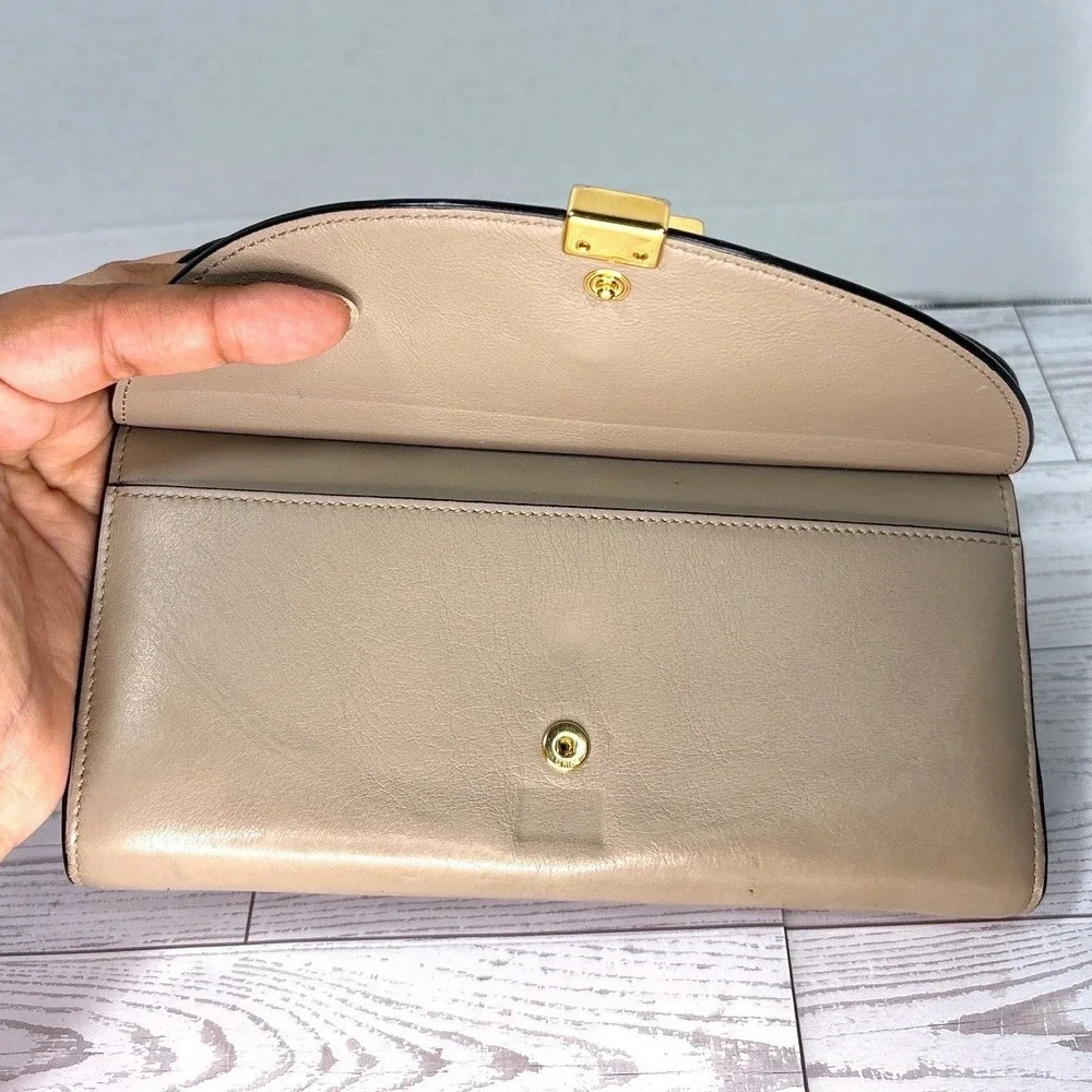 Chloe‎ Leather Wallet Clutch Taupe Gold Hardware Foldover Double Flap